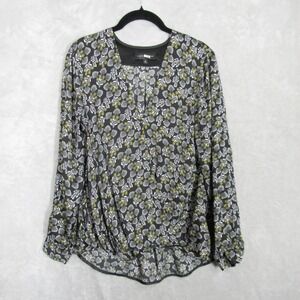 Slate & Willow Top Size Small Women's Black Floral Print Long Sleeve Blouse